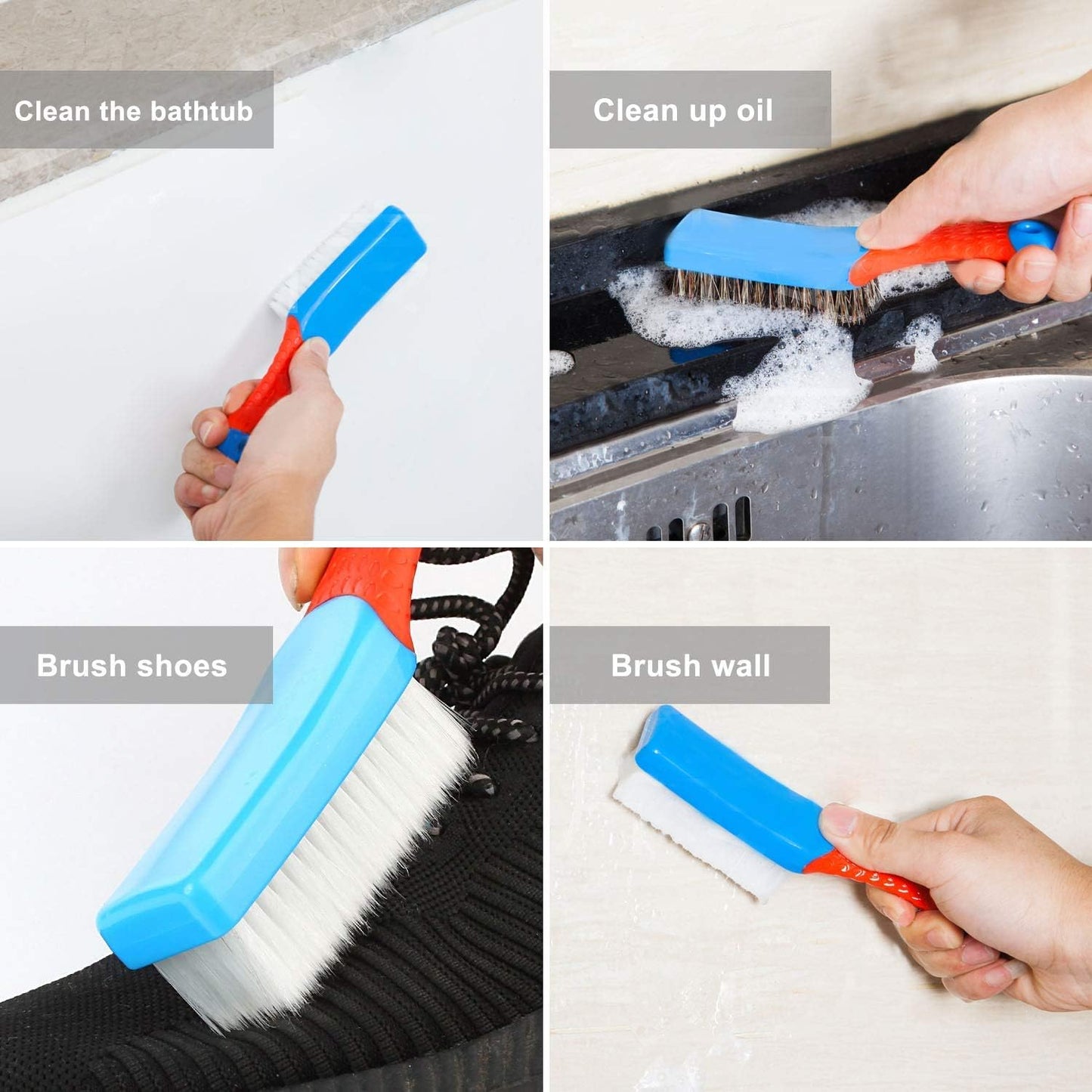 Scrub Brush Comfort Grip & Flexible Stiff Bristles Heavy Duty for Bathroom Shower Sink Carpet Floor, Blue Red