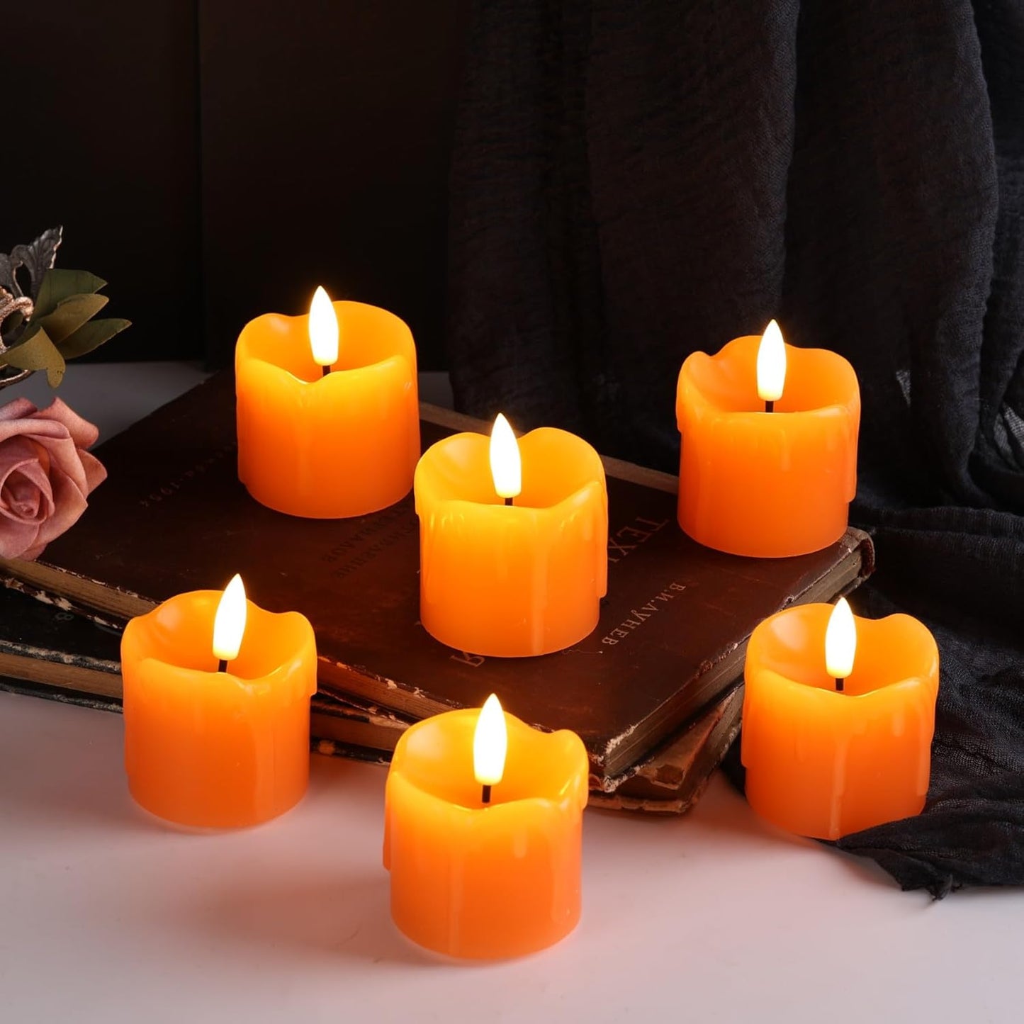 Eywamage Ivory Flameless Votive Candles with Timer Batteries, 2x3 inch Small LED Pillar Candles Flickering Set of 6
