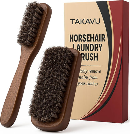 TAKAVU Laundry Brush Set, Soft Boar Bristle, Gentle on Delicate Fabrics | Stain Scrub Brush for Clothes, Upholstery, Delicate Knits, Cotton & Linen, Washable Spot & Garment Care Cleaner
