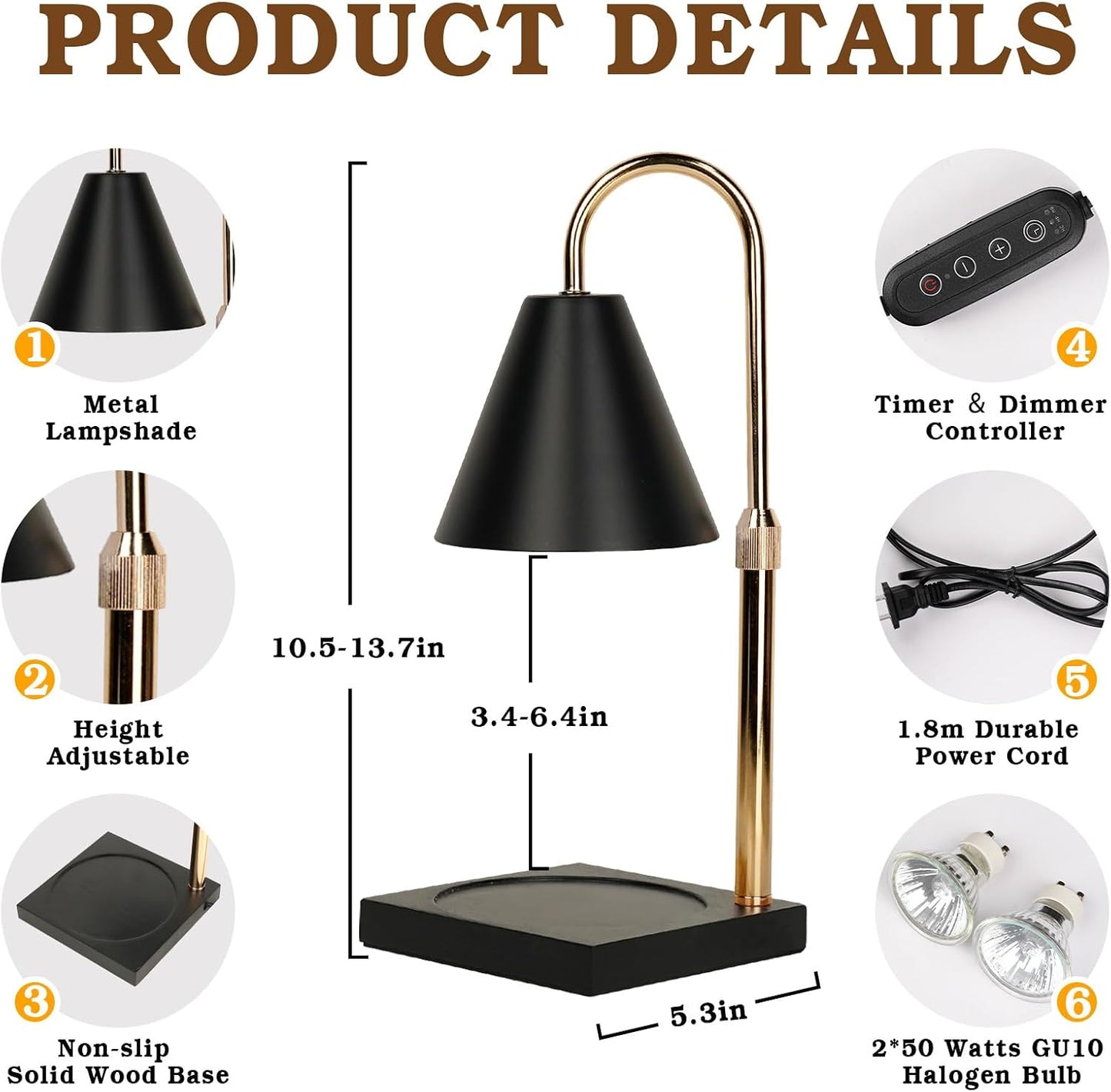 Candle Warmer Lamp Wood with Timer, Dimmable Electric Candle Lamp Warmer for Jar Candles, 2*35 Watt Bulb, Mothers Day Birthday Gifts for Women Men, Decorative Wooden Candle Lamp for Bedroom Home Decor