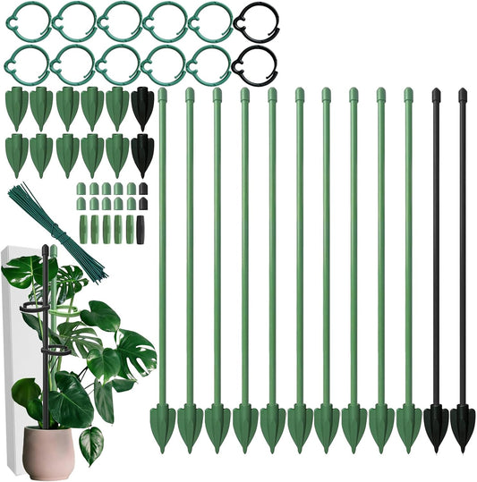 Plant Stakes for Indoor Plants, Height Adjustable Plant Stake with Clips, Durable Support Pole for Indoor Monstera, Orchid, Tomato & Potted Plants (13 Inches, 10 Green & 2 Black)