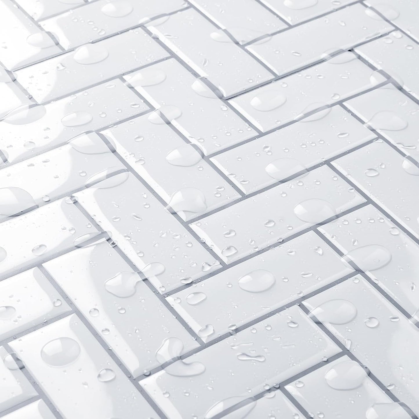 FunStick White Herringbone Peel and Stick Backsplash for Kitchen 12"x12" Peel and Stick on Backsplash Tile Stickers Self Adhesive Wall Tiles for Kitchen Bathroom Shower RV Waterproof Back Splash 5 Pcs