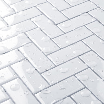 FunStick White Herringbone Peel and Stick Backsplash for Kitchen 12"x12" Peel and Stick on Backsplash Tile Stickers Self Adhesive Wall Tiles for Kitchen Bathroom Shower RV Waterproof Back Splash 5 Pcs