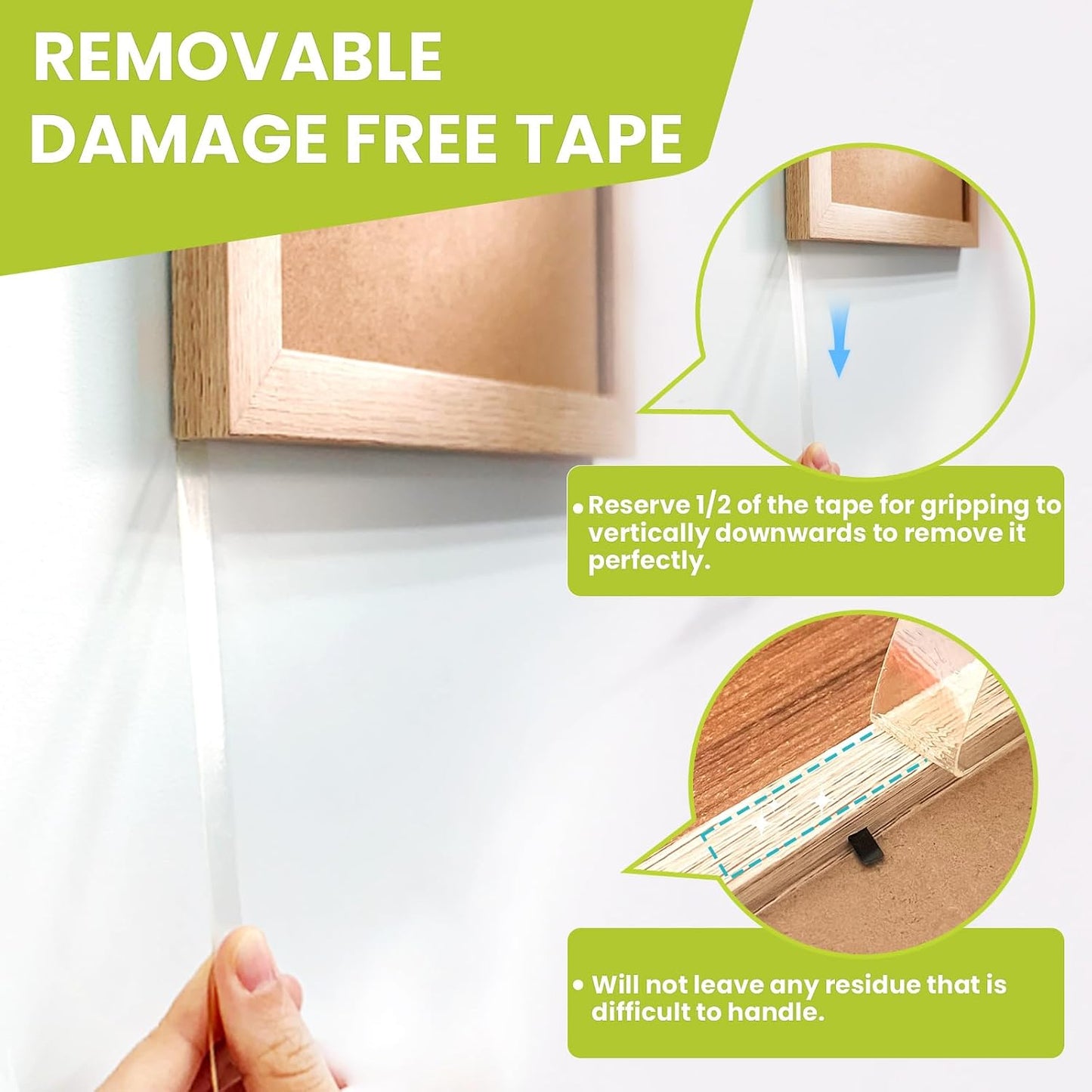 Double Sided Tape Heavy Duty, Removable Nano Double Sided Adhesive Tape, Clear Mounting Tape Picture Hanging Adhesive Strips Waterproof for Walls Photo Crafts Carpet Poster, 0.39" x 16.5FT
