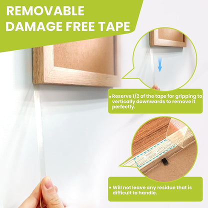 Double Sided Tape Heavy Duty, Removable Nano Double Sided Adhesive Tape, Clear Mounting Tape Picture Hanging Adhesive Strips Waterproof for Walls Photo Crafts Carpet Poster, 0.39" x 16.5FT