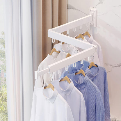 LIENAHU Wall Mounted Clothes Drying Rack, Collapsible, Folding, Retractable - Clothes Hanging Rack (Hooks, White)