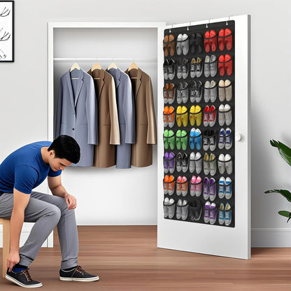40 Large Mesh Pocket Over the Door Shoe Organizer,Hanging Shoe Rack for Door,Hualleko Shoes Organizer Hanger with Large Capacity, Shoes Storage Holder Sturdy Non-woven Fabric - Stores 20 Pairs (White)