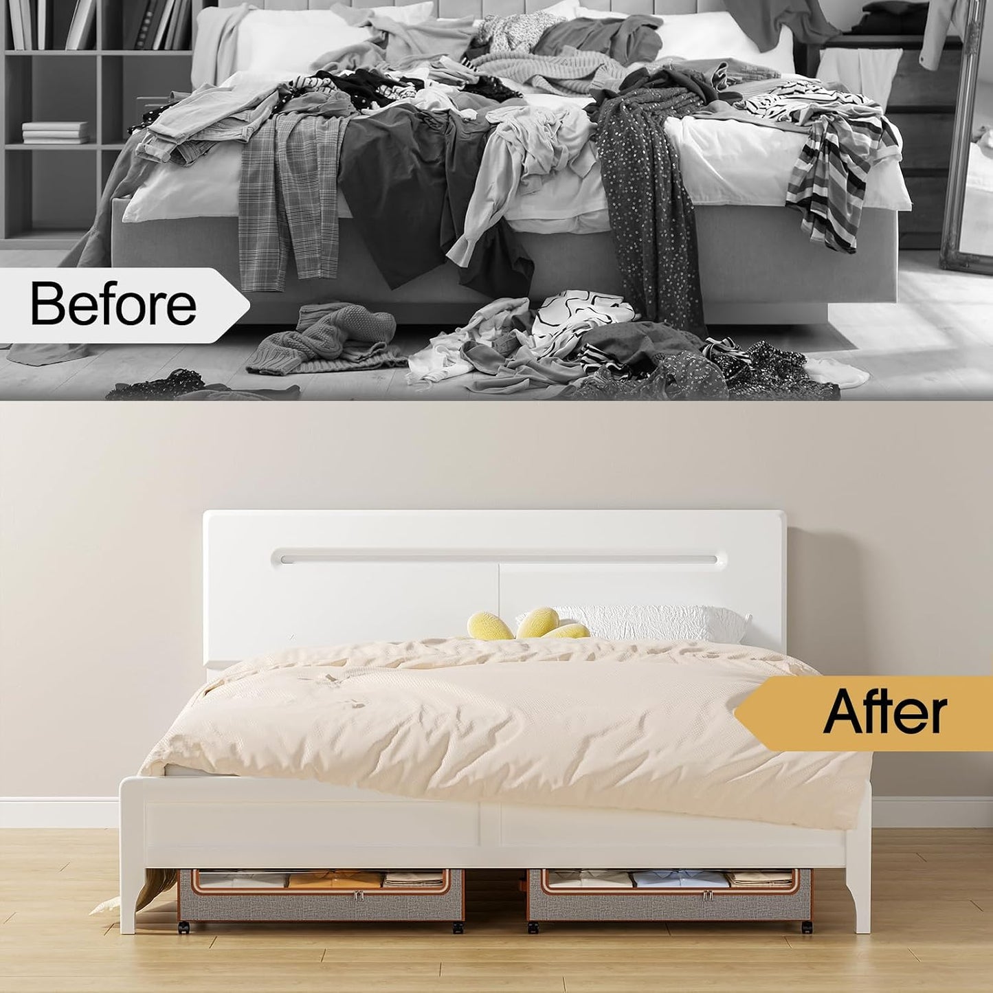 Yecaye Under Bed Storage with Wheels, 2 Pack Under the Bed Storage Containers with Lids & Label, XXL 60L Rolling Underbed Storage Drawers for Clothes, Blankets, Shoes, Black