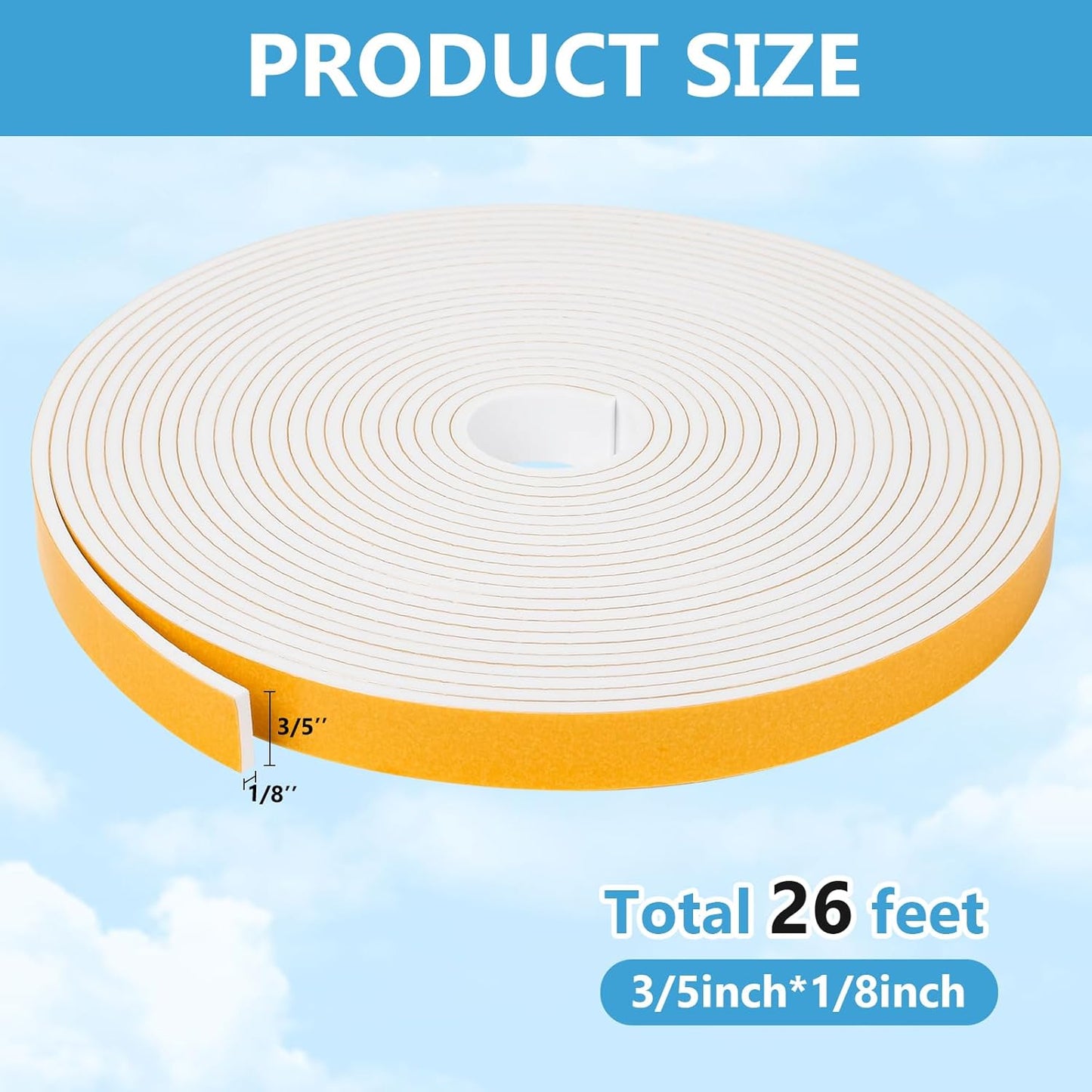 16Feet Weather Stripping Seal (1/2 Inch X 1/4 Inch) for Door Window, High Density Foam Tape, Soundproofing, Insulation Strip, Door Sealers for Door Frame- White