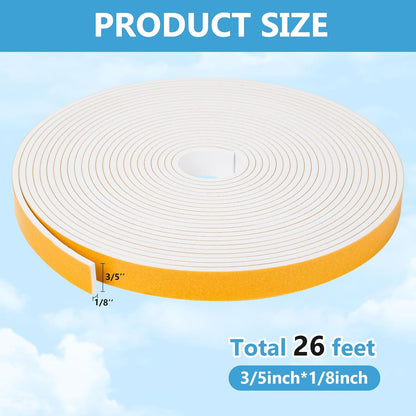 16Feet Weather Stripping Seal (1/2 Inch X 1/4 Inch) for Door Window, High Density Foam Tape, Soundproofing, Insulation Strip, Door Sealers for Door Frame- White