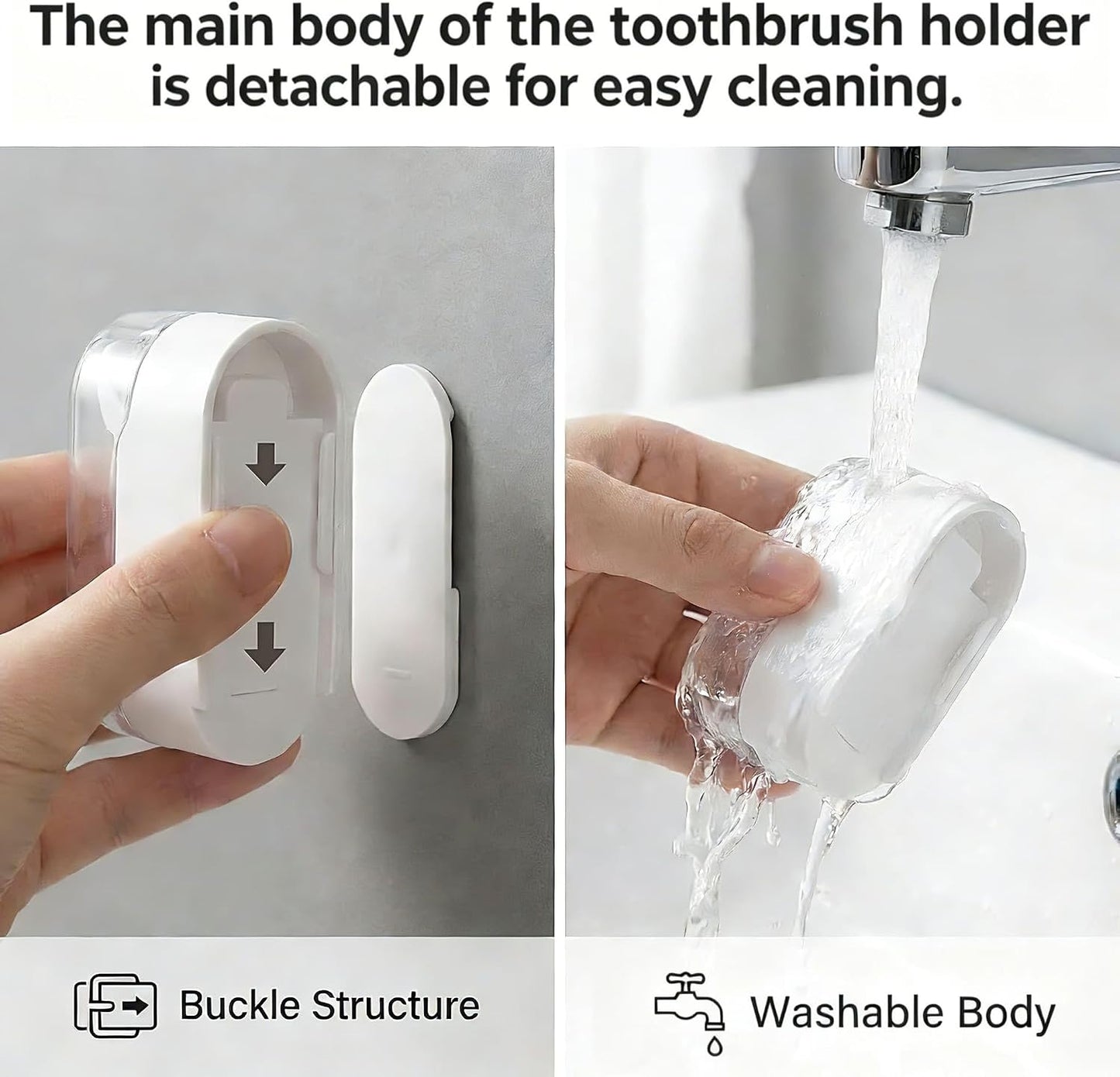3 PCS Wall Mounted Toothbrush Holders for Bathrooms with Cover, Dustproof Strong Adhesive Toothbrush Holder, No-Drill Space-Saving Shower Toothbrush Organizer Set for Family & Travel (White)