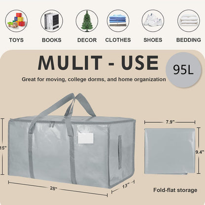 8 Pack-Extra Large Heavy Duty Moving Bags - Waterproof Storage Totes with Handles & Zippers, Foldable for College Dorm, Storage (Clear)