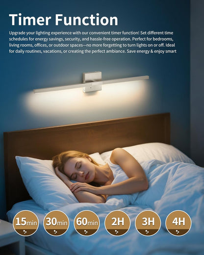 8000mAh Battery Operated Wall Sconce with Remote Control, 3000K-6000K Dimmable Black Wireless Rechargeable Wall Sconces Set of Two with Timer Function for Living Room, Bedroom, Stairwell, TV 24 Inch