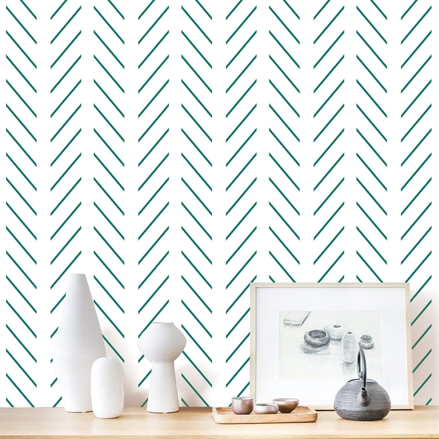 Erfoni Black and White Peel and Stick Wallpaper Modern Herringbone Contact Paper Bathroom 17.7inch x 118.1inch Geometric Removable Wallpaper Peel and Stick Self Adhesive Contact Paper for Accent Wall