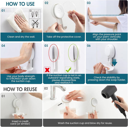 TAILI Suction Cup Razor Holder in Shower 2 Pack, Towel, Loofah, Shaver Holder for Bathroom Wall, Powerful Suction Cup Shower Hooks, Easy to Install and Reuse, White