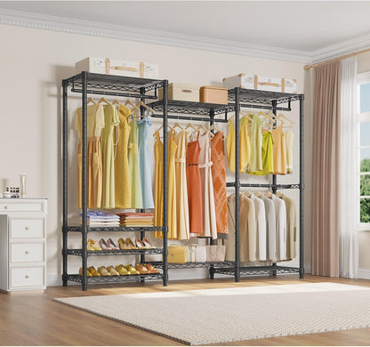 VIPEK V5 Heavy Duty Clothes Rack, Portable Closet Wardrobe with 4 Hanging Rods & 8 Shelves, Freestanding Adjustable Garment Rack for Bedroom, Walk-in Closet, 890 lbs Capacity, Black, 68.9" L