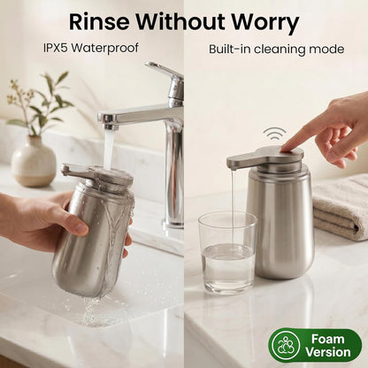 GentleJet NovaJet Automatic Foaming Soap Dispenser – Touchless Sensor, USB-C Rechargeable, 304 Stainless Steel, IPX5 Waterproof for Bathroom Kitchen Sink, 12 oz / 350 ml