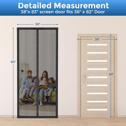 Smartor Magnetic Screen Door Magnetic Closure Fits 36"x82" Doors |Polyester - Retractable Screen Door Mesh| Self Sealing|Hands Free |Keeps Bugs Out|Pet and Kid Friendly-38 Inch x 83 Inch