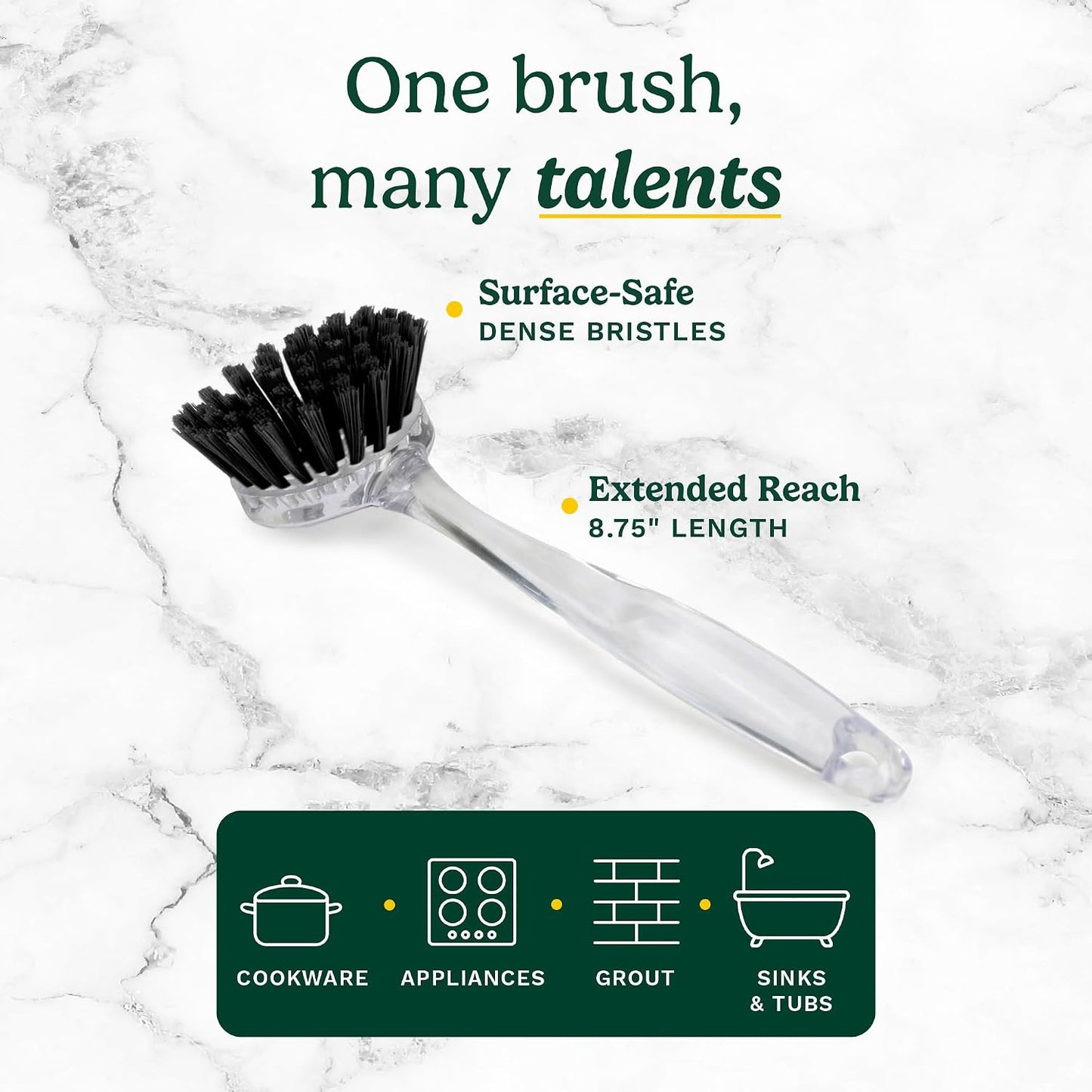 Cuisinart Dish Brush with Handle 2 Pack – Kitchen Scrub Brush for Dishes, Pots & Pans, Non-Scratch Dish Scrubber, Firm Bristles for Sink & Cookware, Comfortable Grip for Everyday Cleaning