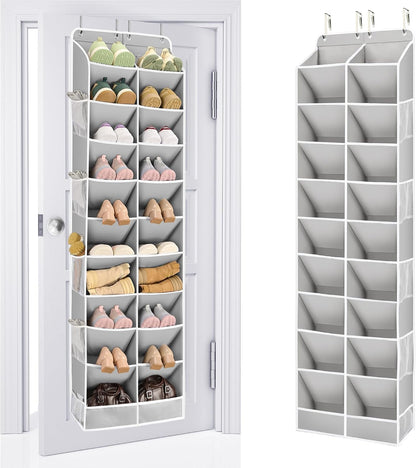 ULG Over The Door Shoe Organizer for Closet Fit 24-32 Pairs with Large Deep Pockets, Narrow Shoe Rack for Door Hanging Boots Storage, Black