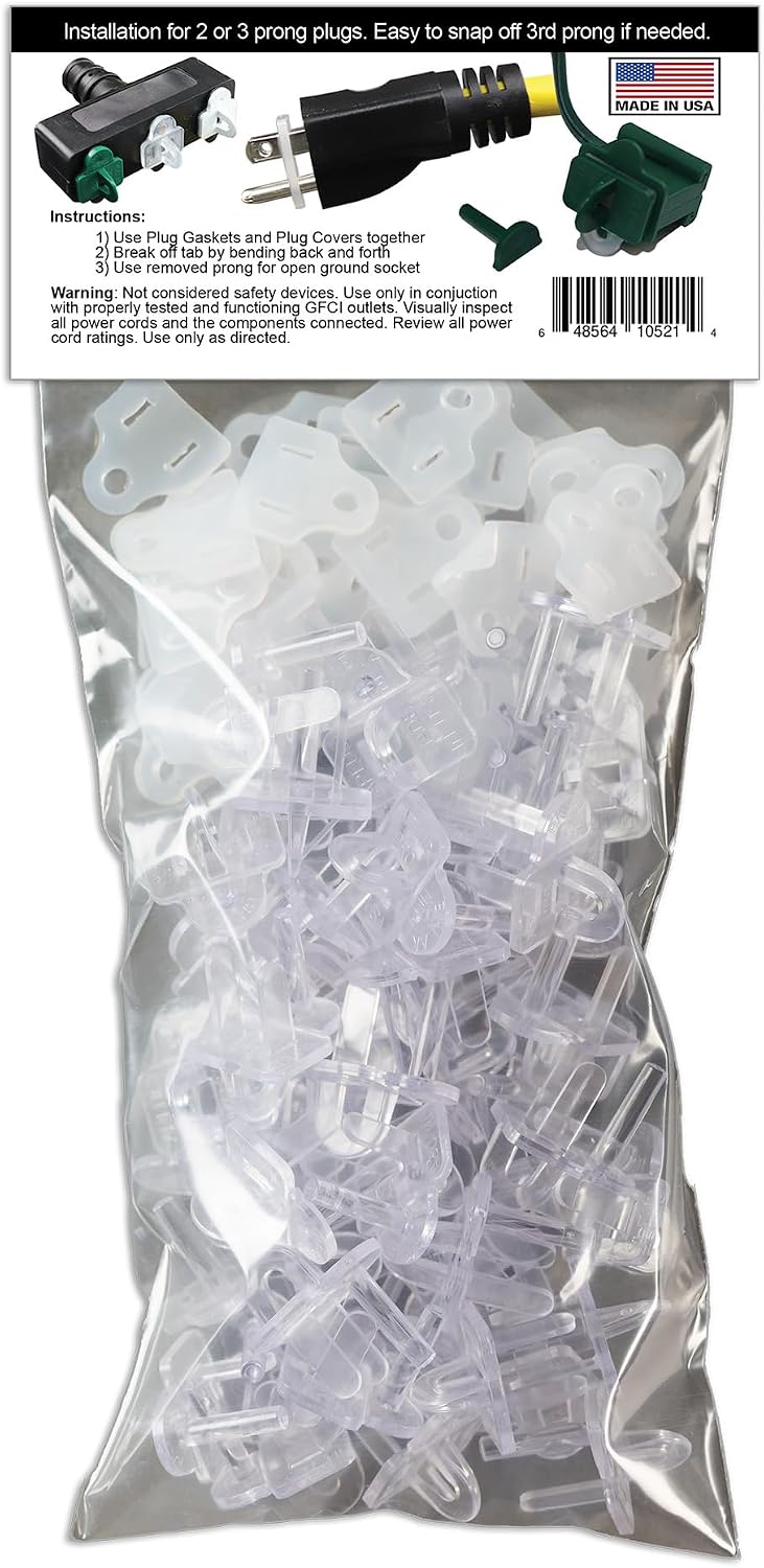(Set of 10, White0 The Original Weatherproof Gaskets & Plug Covers - Made in USA, Outdoor Waterproof GFCI Protectors, Christmas Light Installation, Extension Cords, Stop GFCIs from Tripping