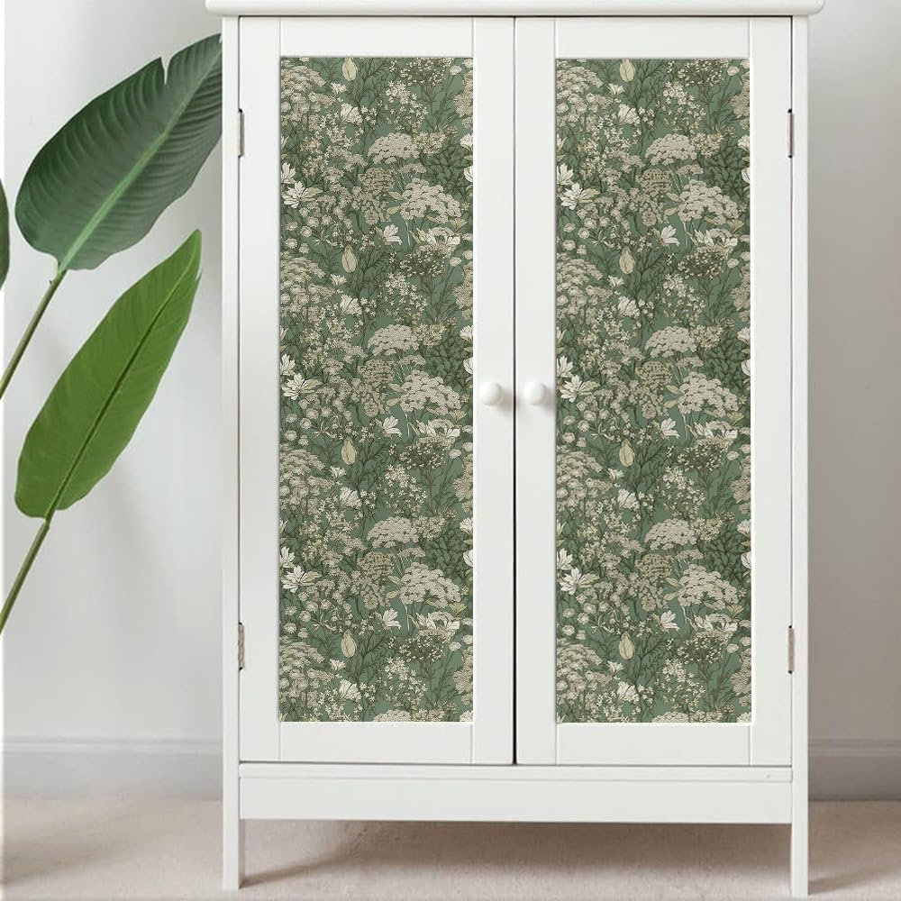 MuralPeel Dark Grey White Poppies Peony Floral Vintage Peel and Stick Wallpaper Self Adhesive Removable Easy Peel Off Stick on Wall Paper for Bedroom Cabinet Renter