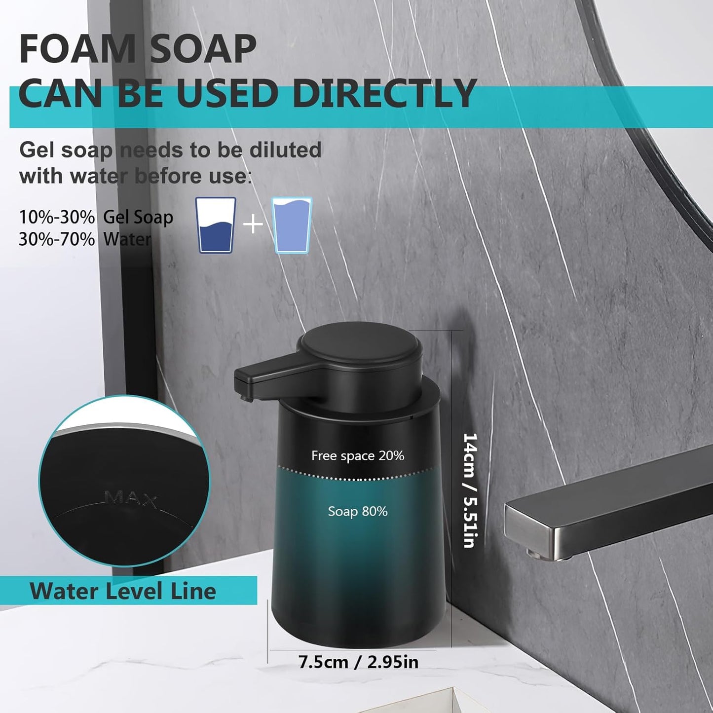 Automatic Soap Dispenser Foaming Touchless: 9oz Plastic Black Modern Rechargeable Electric Auto Foam Soap Dispenser - Bathroom Kitchen Hand Dish Lotion