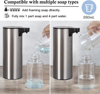 LAOPAO Automatic Soap Dispenser Foaming: Rechargeable Touchless Soap Dispenser Stainless Steel Foam Soap Dispenser for Bathroom Hand Soap Pump for Kitchen Xmas Gift, 9oz, White