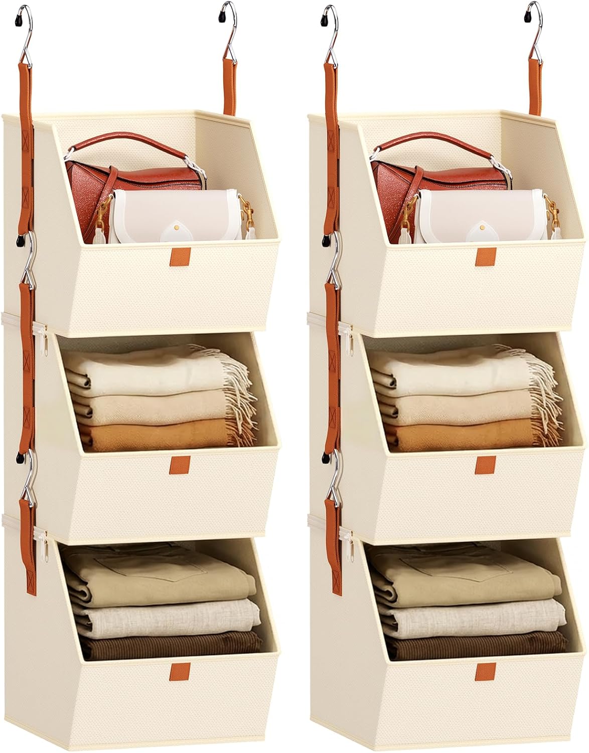 Homsorout Hanging Closet Organizer 4 Tier - Clothes Hanging Shelves, Space-Saving Closet System, Fabric Storage Bins Bedroom Organization, Collapsible Baskets for Home, Dorm, Rv, Beige