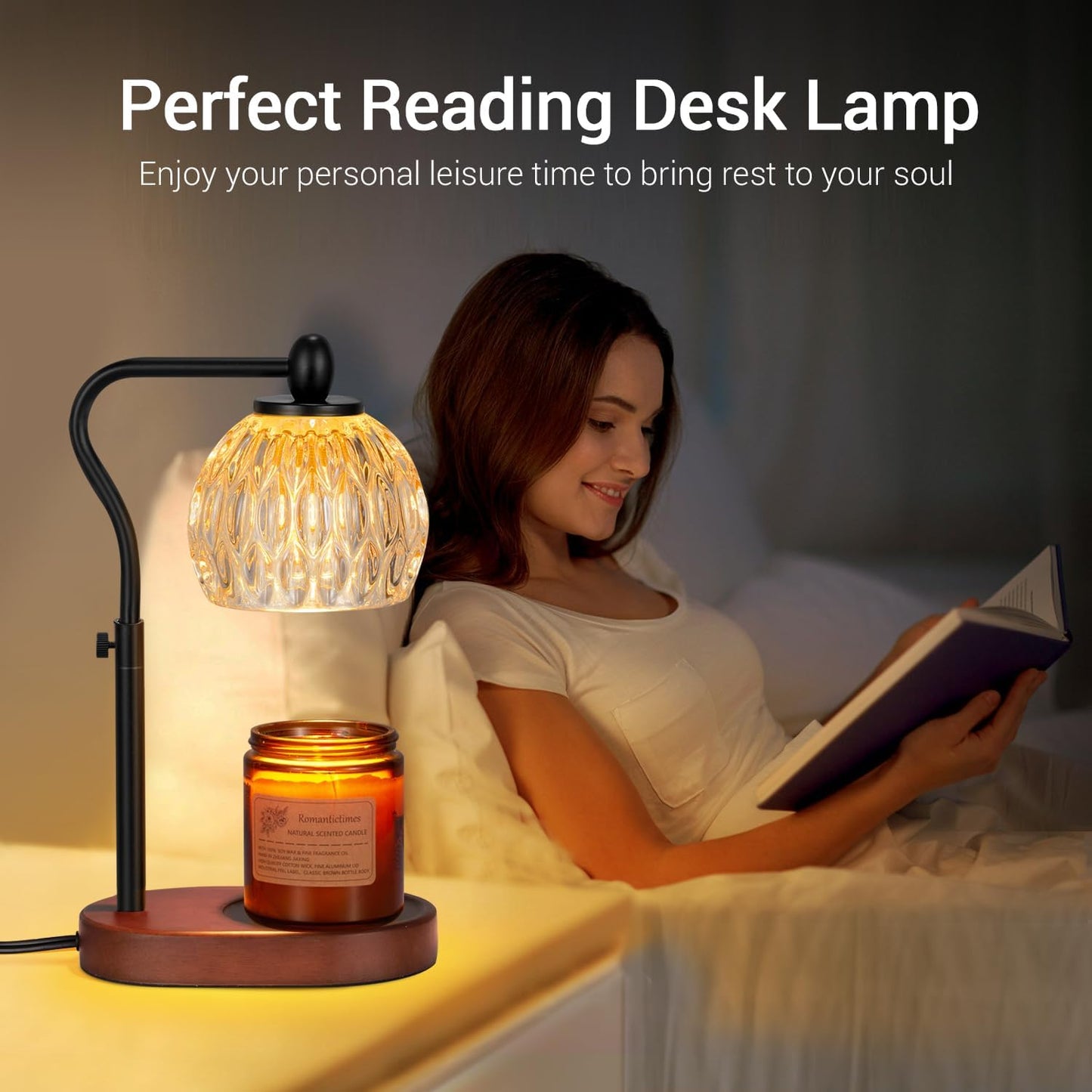 Candle Lamp with Timer & Dimmer - Height Adjustable for Scented Candles, with 2 * 50W Bulbs - Home Decor Gift for Mothers Day (Black)