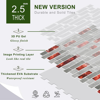 STICKGOO Peel and Stick Backsplash - 10 Sheets of 12”×12” - 3D Self Adhesive Peel and Stick Tile Backsplash for Kitchen & Bathroom
