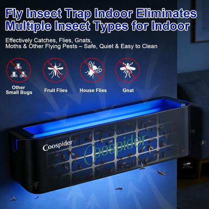 2 Pack UV Fly Light Trap Indoor for Home Gnat Traps for House, Wall Sconce Fly Light Bug Catcher for Kitchen House & Restaurant Fruit Flies Garage & Warehouse with 10 Sticky Glue Boards 6.5 ft Cord