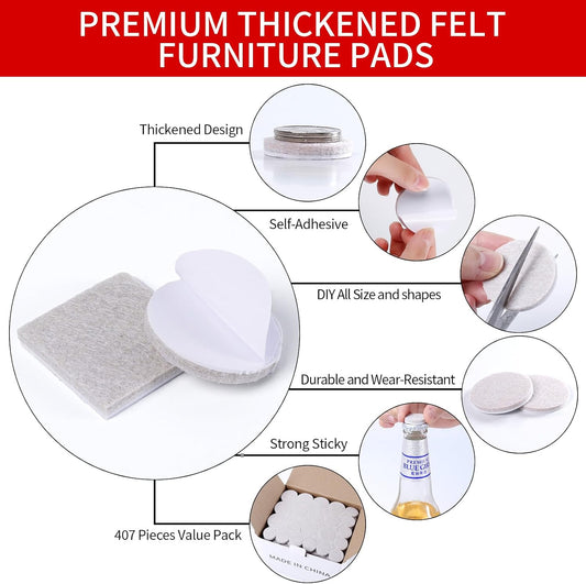 Ezprotekt Felt Furniture Pads for Hardwoods Floors, 440 PCS Self Adhesive Felt Pads for Chairs, Cuttable Anti-Scratch Furniture Feet Floor Protectors for Chair Sofa Bed Table Cabinet (Black)