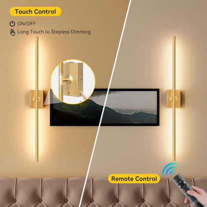 Ouyulong Battery Operated Wall Sconces Set of 2, 10000mAh Wireless Rechargeable 3000-6000K Dimmable 350° Rotate Wall Light with Remote for Living Room, Bedroom 31.6in Black