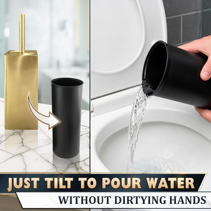 Black Toilet Brush and Holder Set - Slim Matte Design that Fits Anywhere - Stainless Steel Toilet Bowl Brush and Holder with 2 Rounded Corners, Replaceable Head, Removable Inner Bowl & Splash Guard