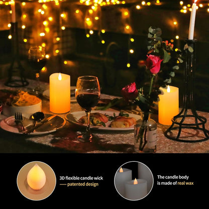 3x3 Flickering Flameless Candles Set of 2, 2AA Battery Life 600 Hours Battery Candles Flickering with Timer,3 inch Flameless Candles with Remote for Indoor/Outdoor, Ivory