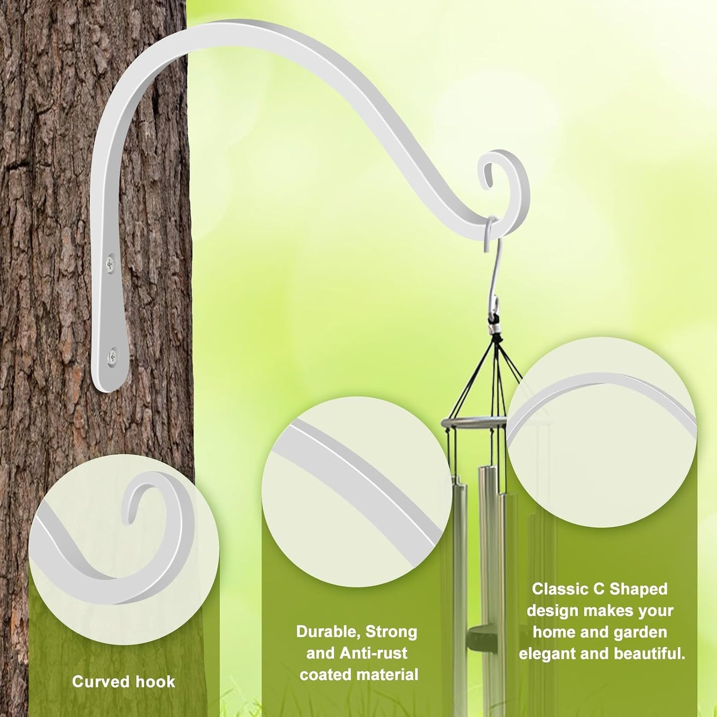 FEED GARDEN Heavy Duty Plant Hangers Outdoor Indoor, 8 Inch 2 Pack Metal Hanging Bracket Holds Up to 44 lbs, Wall Brackets for Hanging Baskets, Bird Feeders,Wind Chime& Lanterns, Black