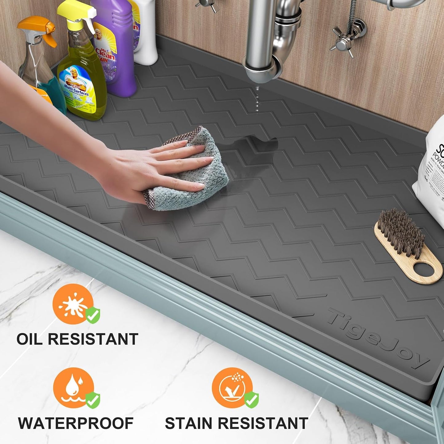 TigeJoy 28" x 19" Under Sink Mats for Kitchen Waterproof, Leak-Proof Silicone Mat Sink Protector and Cabinet Liner, Kitchen Essentials Organizer and Storage, Boot or Shoe Tray, Pet Feeding Mat