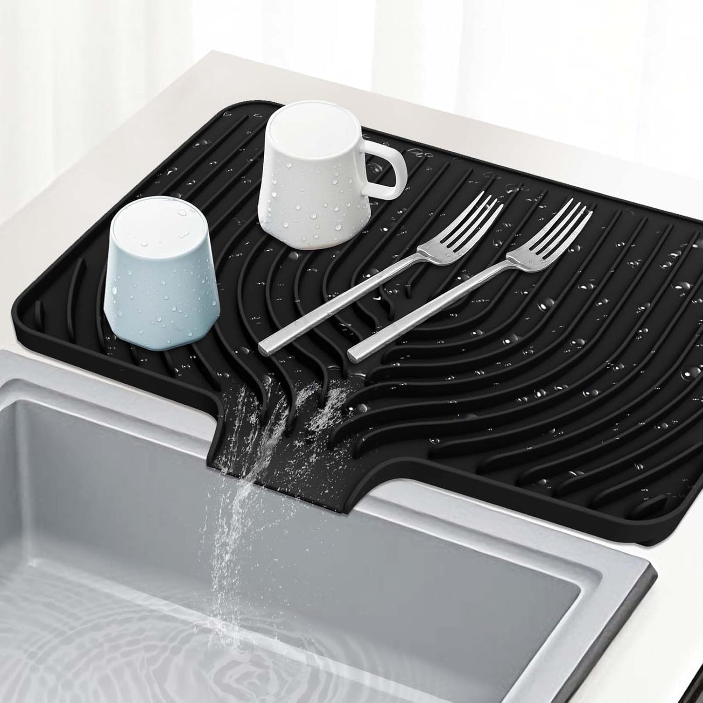 GUUKIN Sponge Holder for Kitchen Sink, Sink Caddy and Soap Tray | 10x4 inch Kitchen Sink Organizer | Compatible with Scrub Daddy, Kitchen Sink Accessories (Grey)