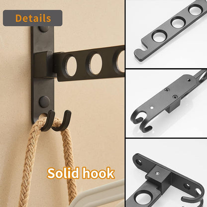 JOOM Wall Mounted Clothes Drying Rack, Black, 1 Pack | Folding Clothes Hanger for Laundry Room, Retractable wall hanger folds flat, saves space in closets, bathrooms, Small Spaces