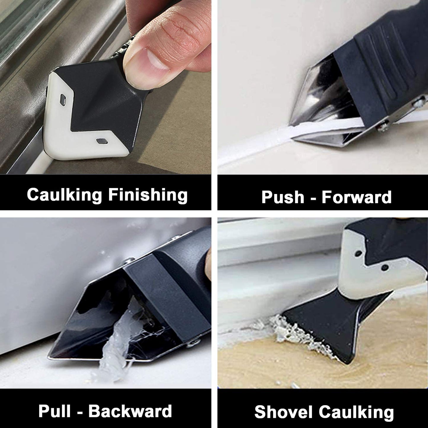 King&Charles Silicone Caulking Tool Kit, 3 in 1 Caulk Remover & Grout Removal Tool, with 4pc Glass Glue Angle Scraper