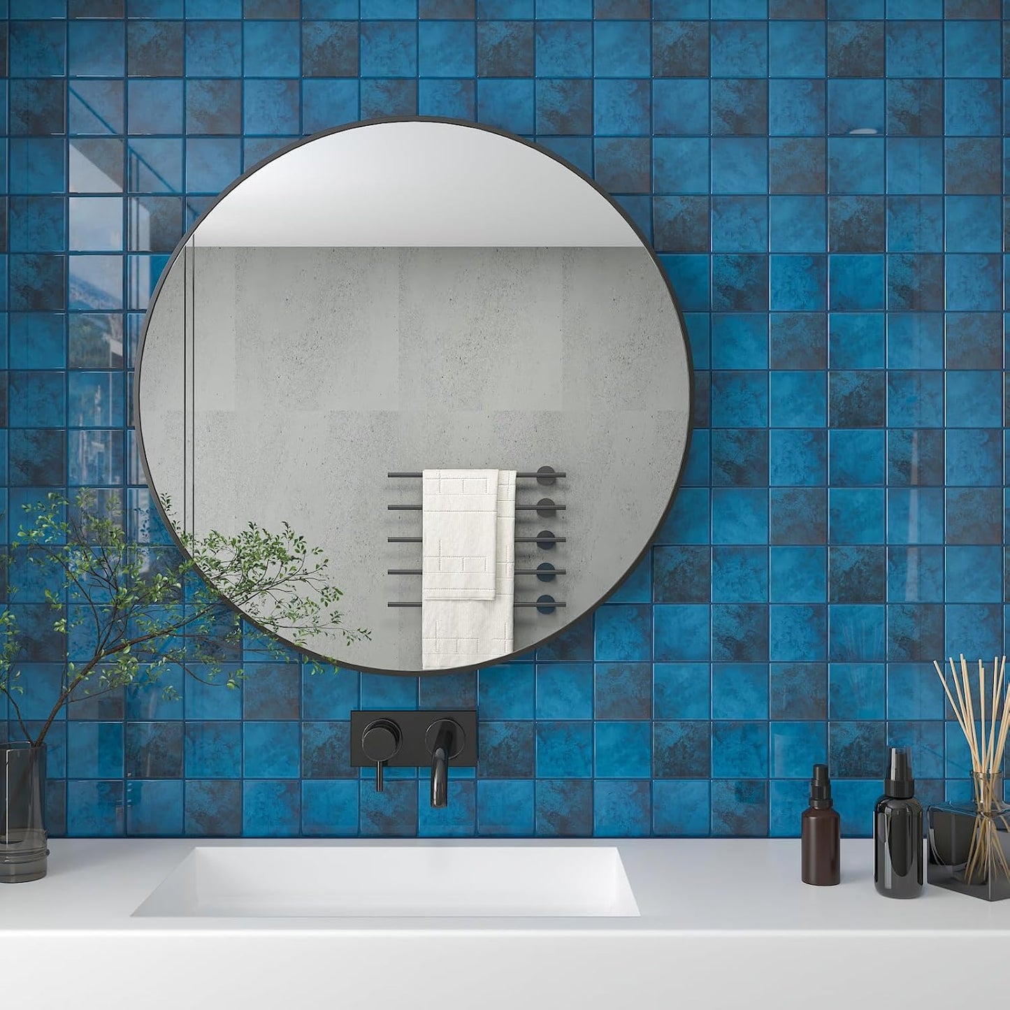 CHIHUT 6 Sheets 12"x12" Glossy Grey Concrete Checkered Peel and Stick Backsplash Tiles Waterproof Heat Resistant Self Adhesive Vinyl Wall Tiles for Kitchen Bathroom Laundry Room Renter Friendly Tiles