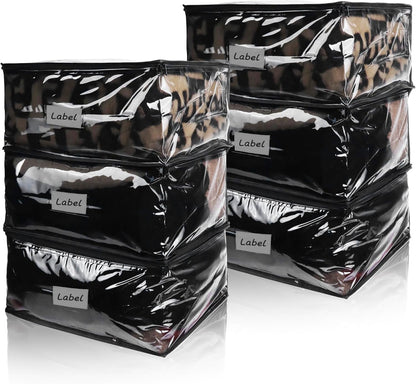 Clear Zippered Storage Bags Plastic Sweater Storage Bags with Zipper 6 Packs Clothing Organizer for Blankets Linen Sweater Bed Sheet Quilt Clothes Pillow (15.7 x 13.8 x 3.9 Inch, White)
