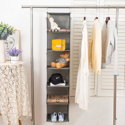 BrilliantJo 2 Pack Hanging Closet Organizer, 5 Shelves Hanging Storage with 6 Side Pockets for Clothes Shoes, 43"x12"x12"(Black)
