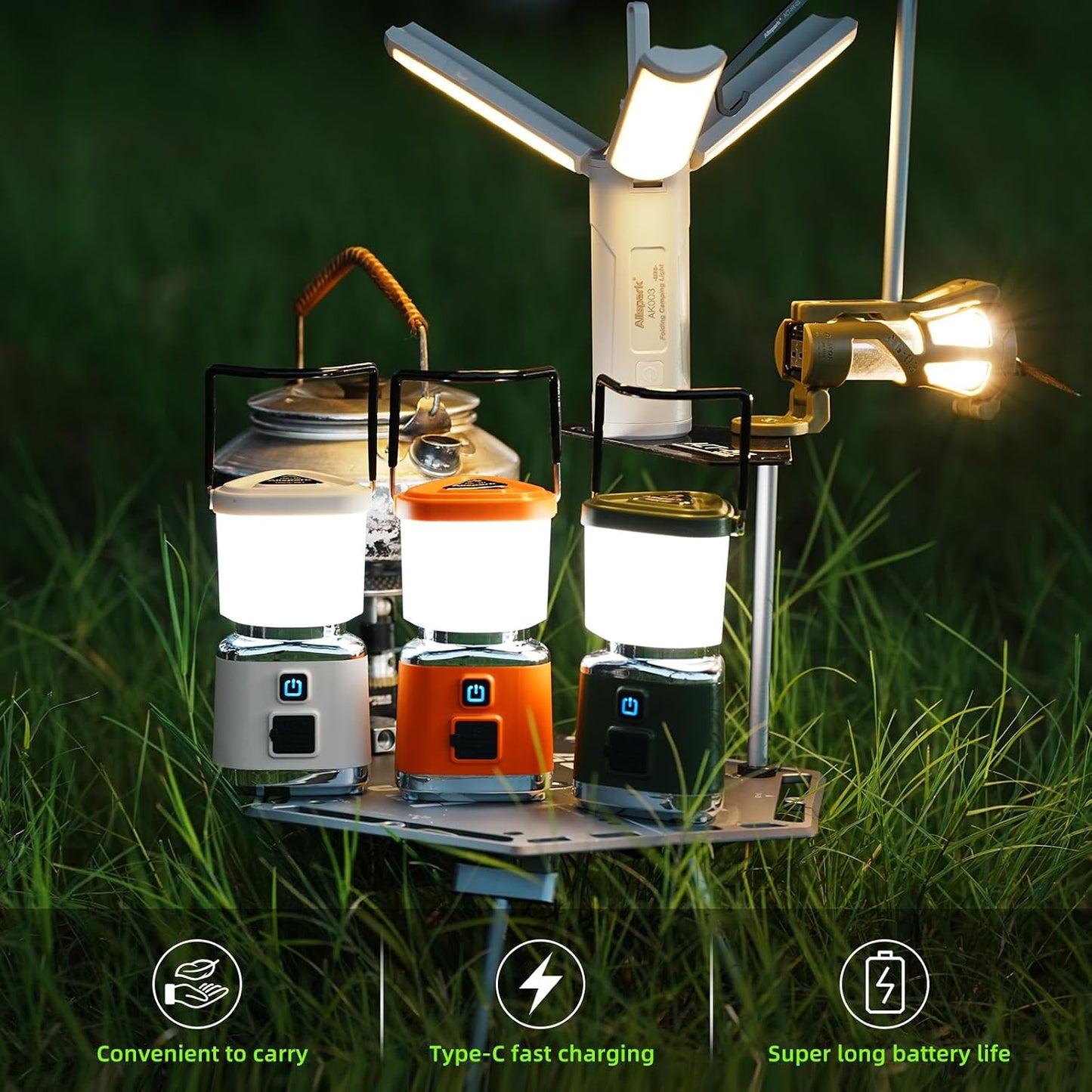 Allspark LED Camping Lantern Rechargeable,1500LM 4 Light Modes Magnetic Camping Lights,Bright Portable Home Lantern, IPX4 Waterproof Tent Lights for Hiking,Power Outages,Emergency,Hurricane(White)