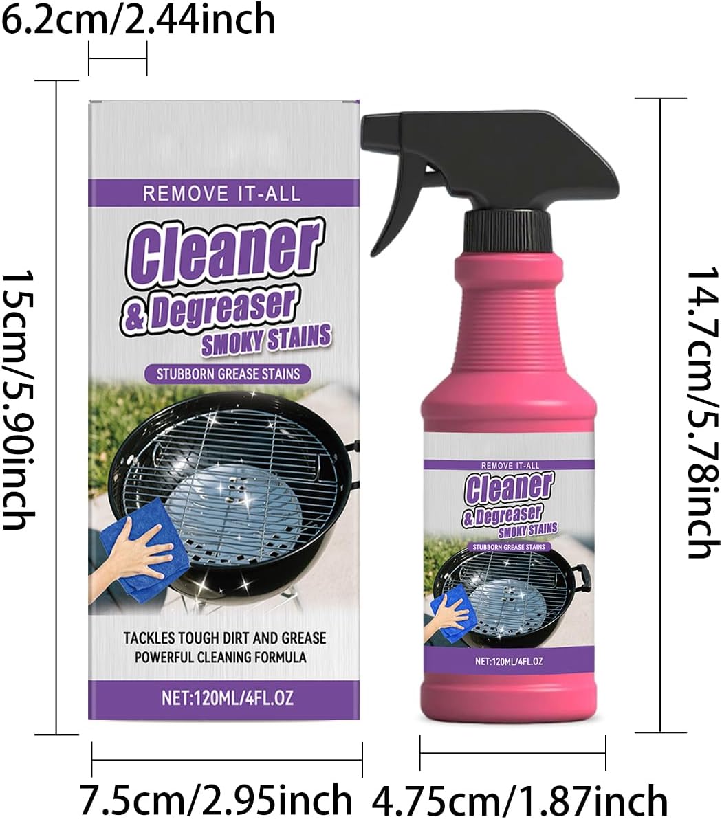 Fast-Acting Heavy-Duty Grill Degreaser Spray, BBQ Grill Cleaner for Burnt Food & Grease (1pcs)