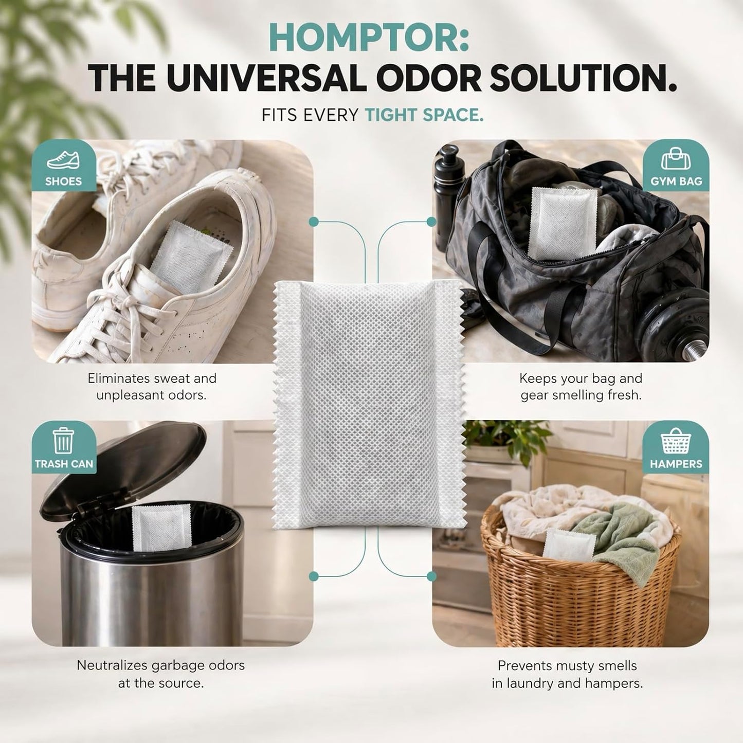 Unscented Odor Eliminator Pouches (8-Pack) - 1 Year Smell Absorber for Trash Can, Shoe, Gym Bag - Better Than Baking Soda - Deodorizer Inserts Compatible with Diaper Genie & Munchkin