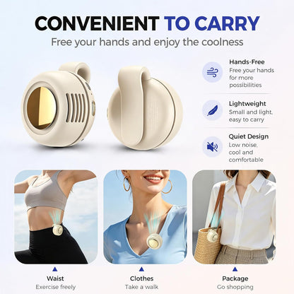 Portable Clip-on Fan, Silent Bladeless Mini fan, 360°Rotation 3-speed Modes Whirlwind Fans For Waist Clips Hands-Free Cooling Fan Suitable For Outdoor Sports Trip Work Travel White