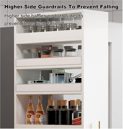 Slim Rolling Storage Cart - White Kitchen Cabinet with Wheels & Handle, Narrow Wood Spice Rack for Small Spaces Next to Fridge, Pantry Shelf Organizer.
