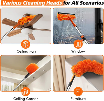 DALTACK 28 Foot High Dusters Kit for Cleaning with 5-20 Foot Heavy Duty Extension Pole, Extendable Reusable Cobweb, Feather, Ceiling Fan Cleaner Duster, Window Squeegee Kit
